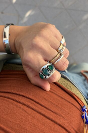 Anello Tre Pietre Avventurina • Misura 18